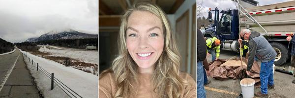 Brittany Chirstenson, a highway with in winter, road crew and salt truck